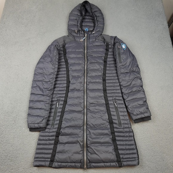 Kuhl Spyfire Projekt Jacket Womens Small Black Hooded Long Down Puffer Parka
